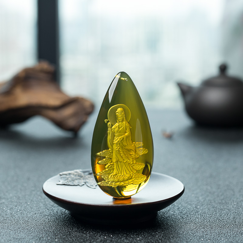 墨西哥天然蓝珀观音吊坠-红掌柜