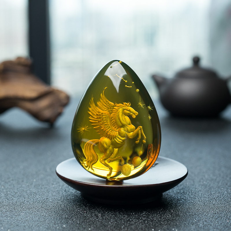 墨西哥天然蓝珀天马行空吊坠-红掌柜