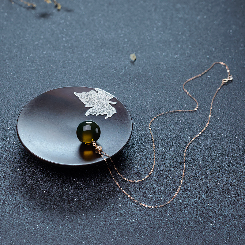 蓝珀圆珠锁骨链-红掌柜