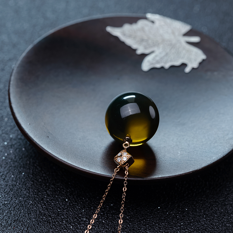 18K天然墨西哥蓝珀锁骨链-红掌柜