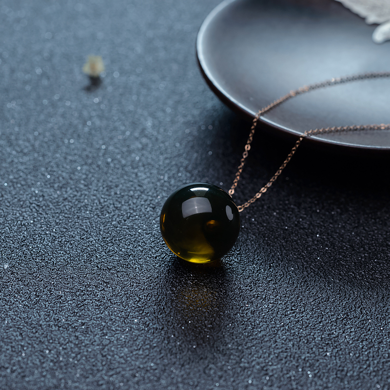 18K天然蓝珀圆珠锁骨链-红掌柜