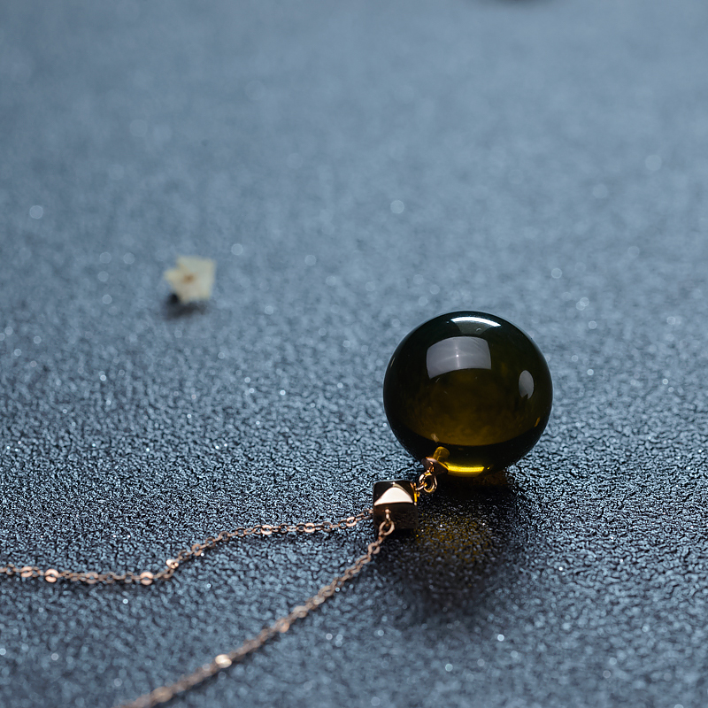 18K墨西哥蓝珀圆珠锁骨链-红掌柜