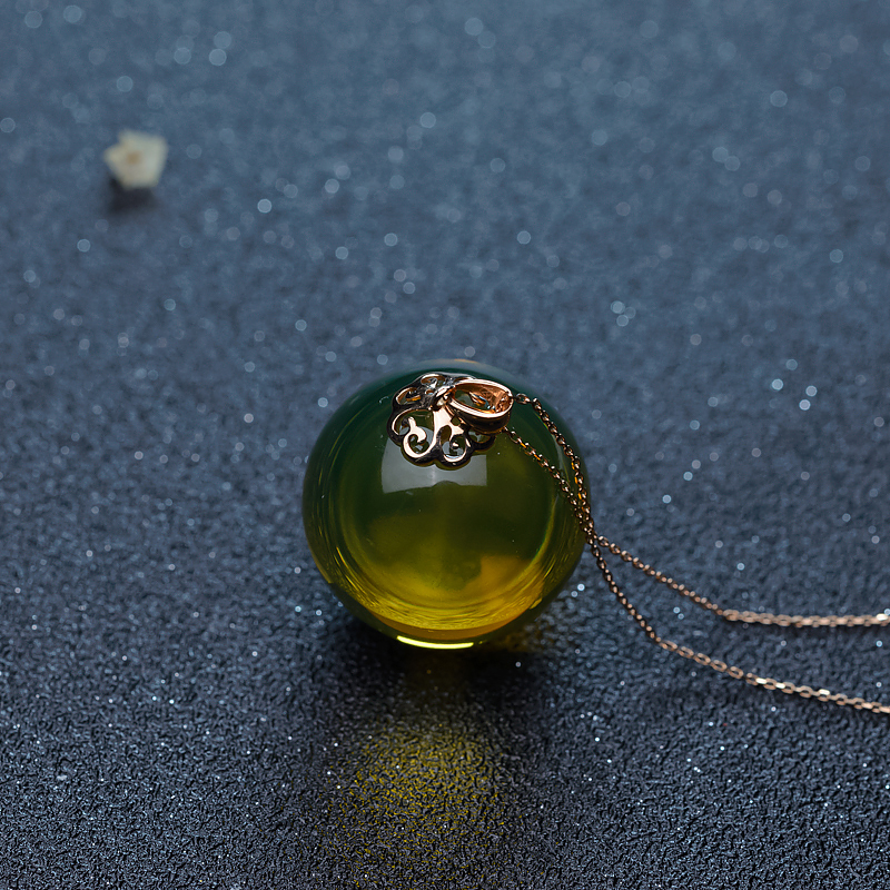 18K天然蓝珀圆珠项链-红掌柜