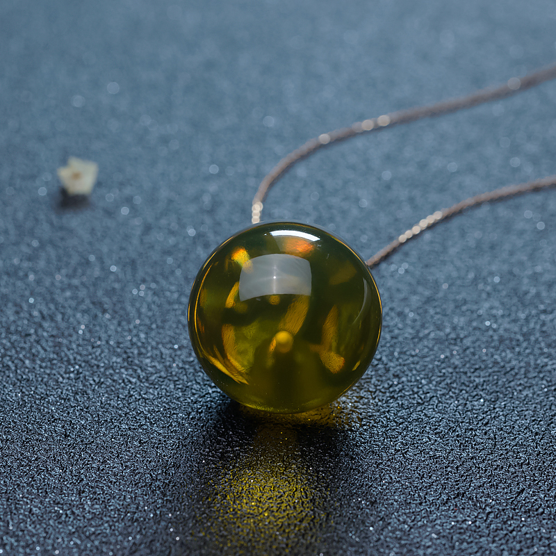 18K墨西哥蓝珀圆珠项链-红掌柜