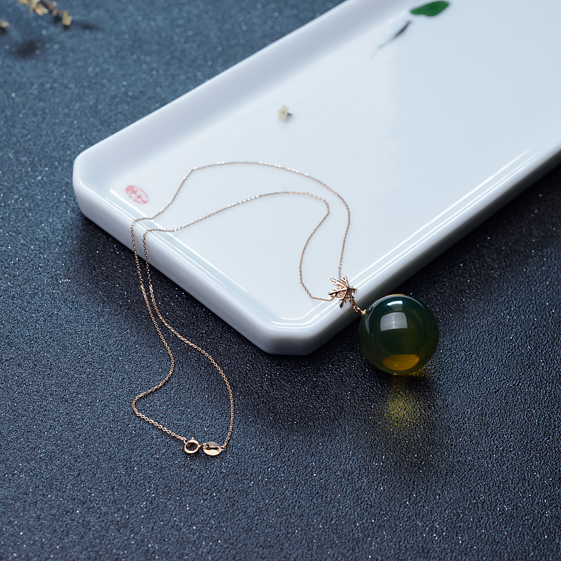 18K天然墨西哥蓝珀项链-红掌柜