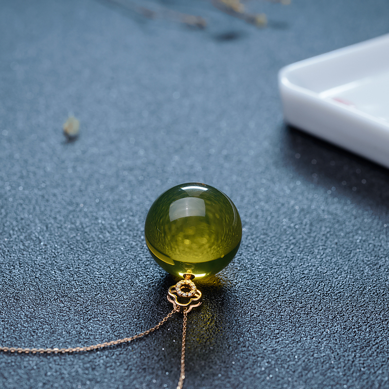 18K天然墨西哥蓝珀项链-红掌柜