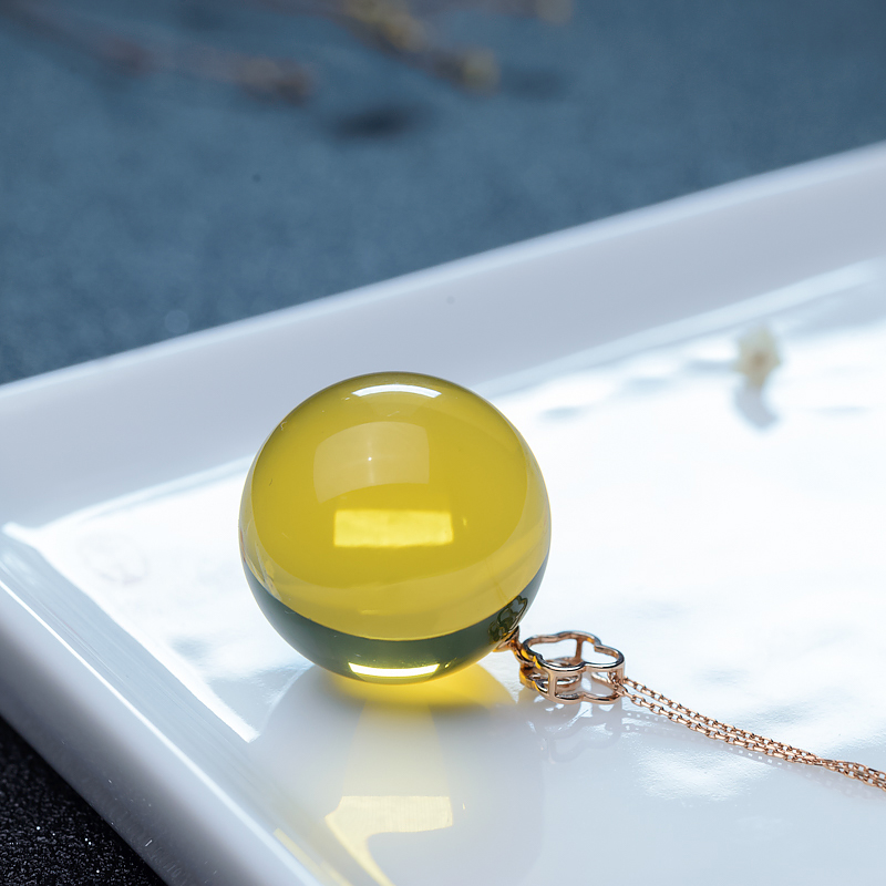 天然墨西哥蓝珀圆珠项链-红掌柜