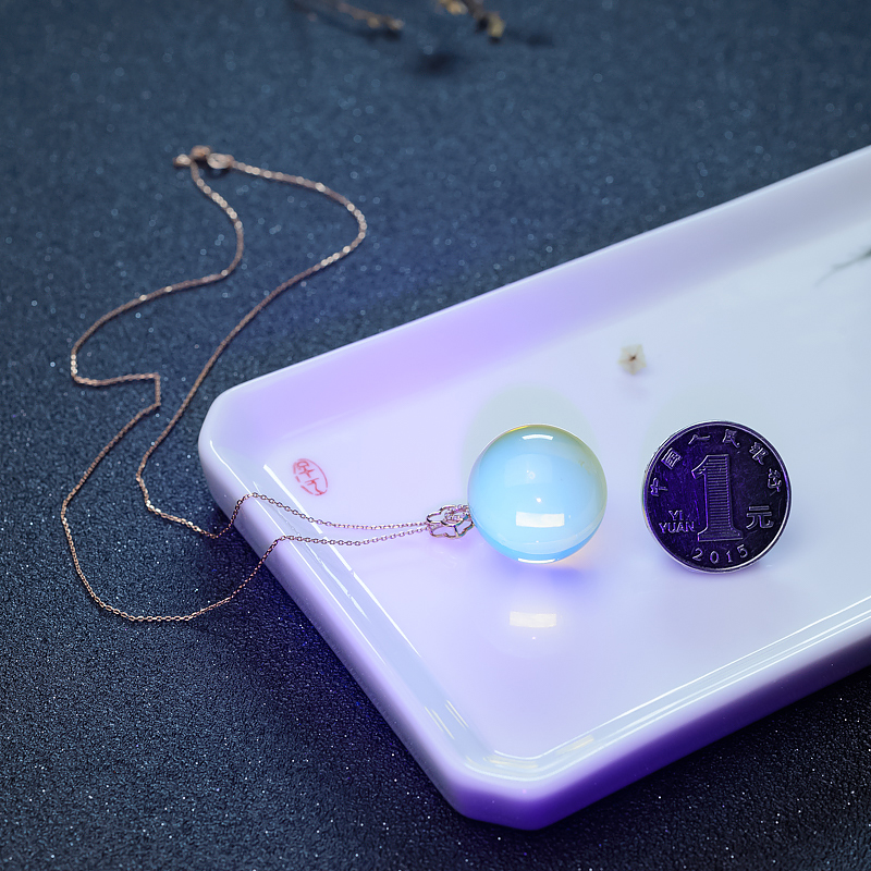 18K天然墨西哥蓝珀圆珠项链-红掌柜