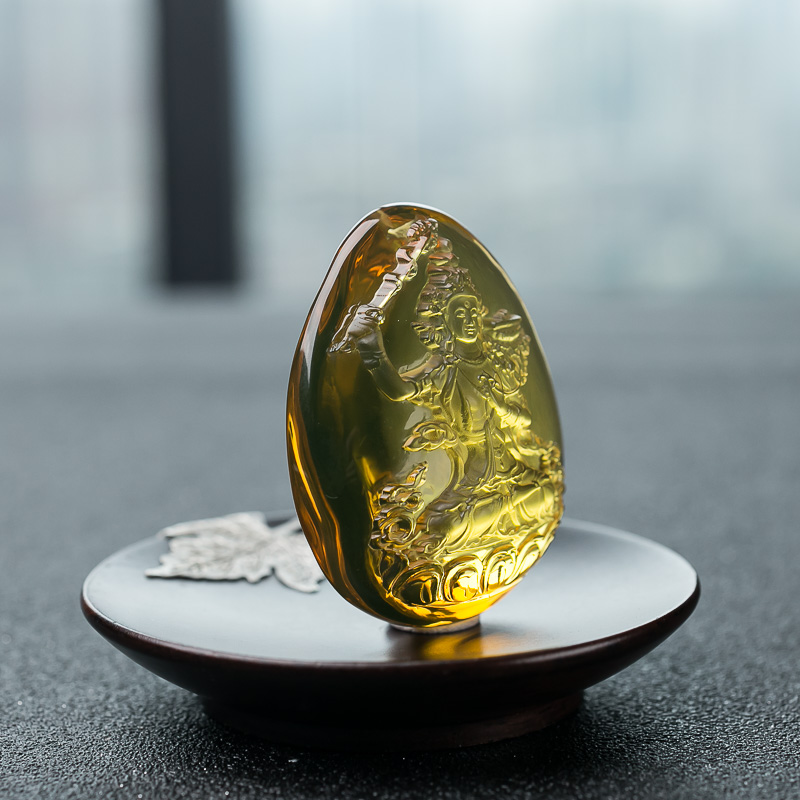 天然墨西哥蓝珀度母吊坠-红掌柜