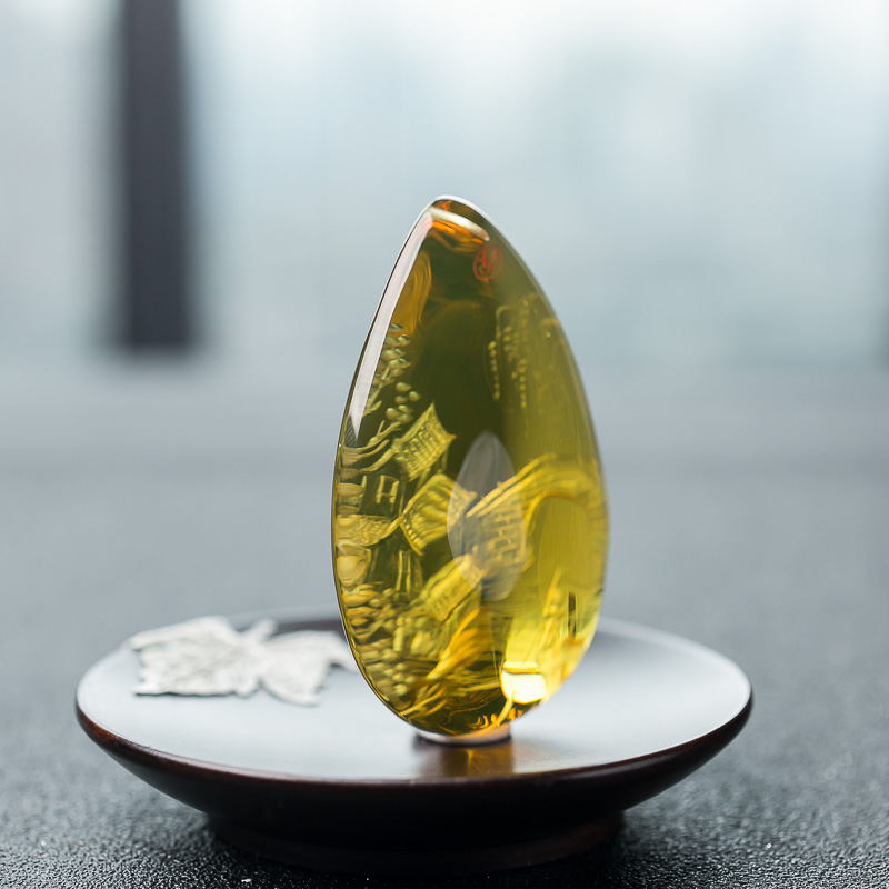 天然蓝珀山水意境吊坠-红掌柜