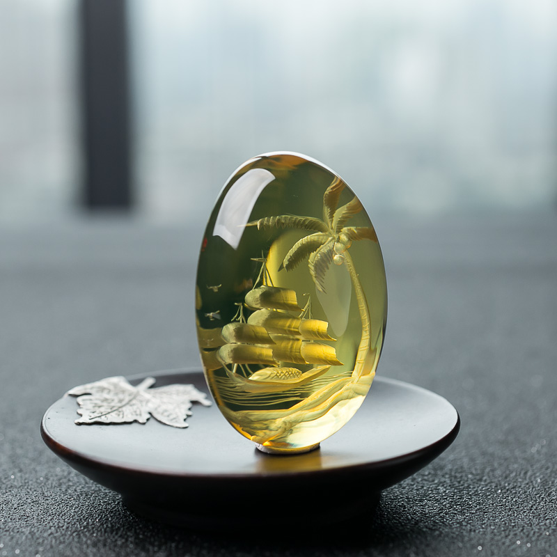 天然墨西哥蓝珀一帆风顺吊坠-红掌柜