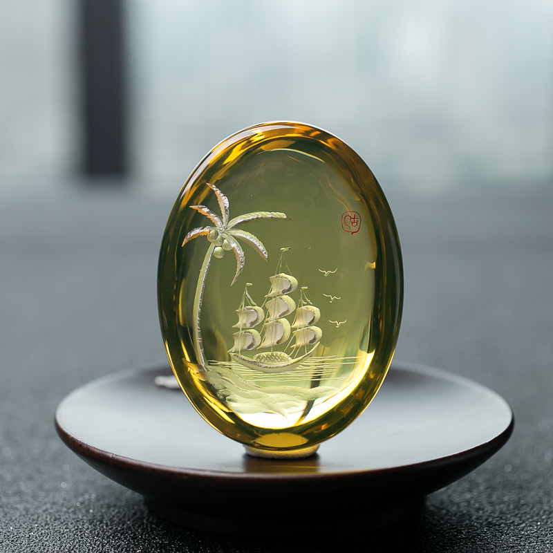 墨西哥天然蓝珀一帆风顺吊坠-红掌柜