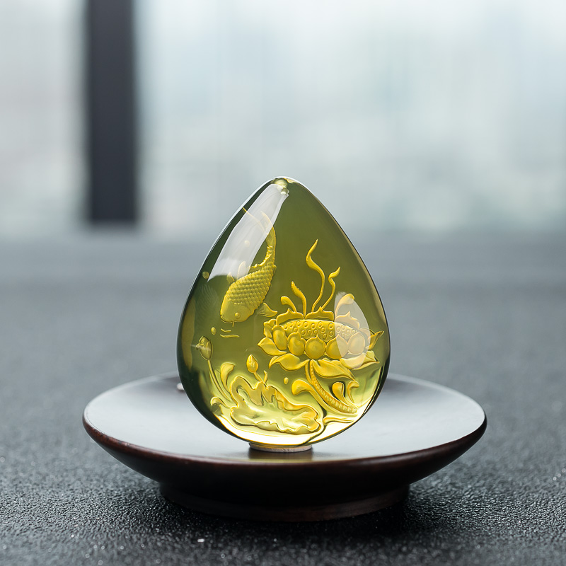 墨西哥蓝珀连年有余吊坠-红掌柜