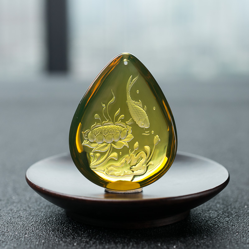 墨西哥天然蓝珀连年有余吊坠-红掌柜