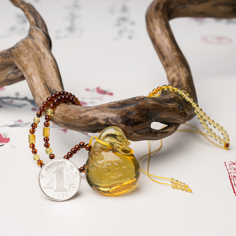 墨西哥天然蓝珀代代有钱项链-红掌柜