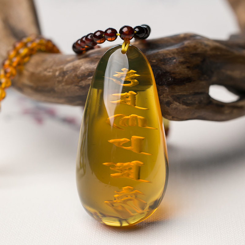 蓝珀六字真言项链-红掌柜