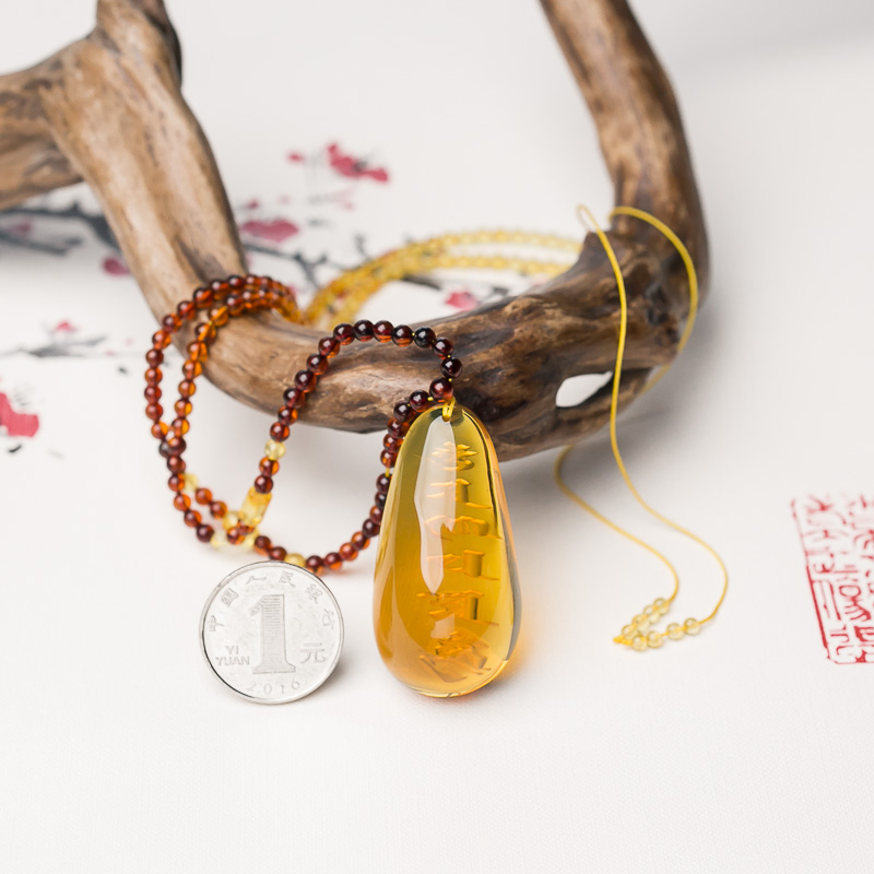 天然蓝珀六字真言项链-红掌柜