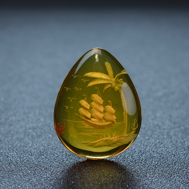 墨西哥蓝珀一帆风顺吊坠-红掌柜