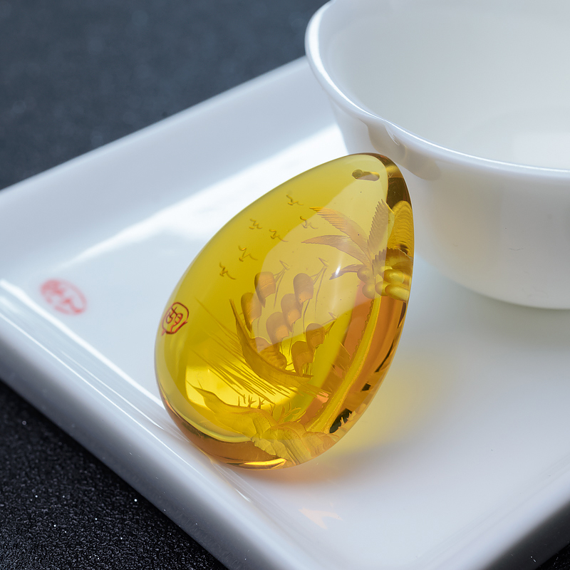 天然墨西哥蓝珀一帆风顺吊坠-红掌柜