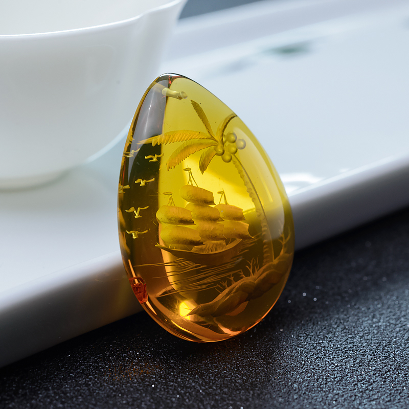 墨西哥蓝珀一帆风顺吊坠-红掌柜