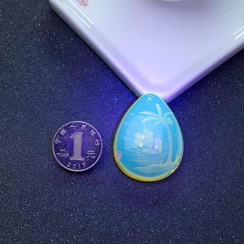 墨西哥蓝珀一帆风顺吊坠-红掌柜