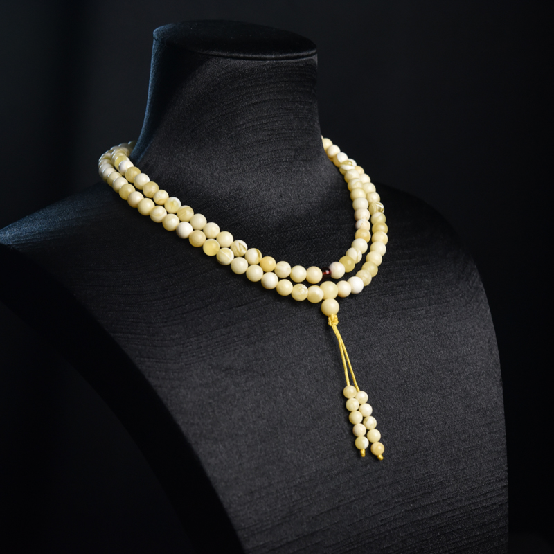 天然白花蜜蜡108佛珠-红掌柜