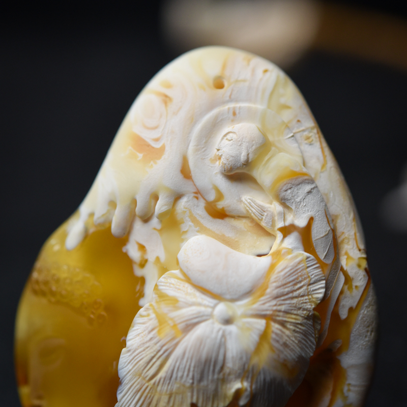 天然白花蜜蜡悟道吊坠-红掌柜