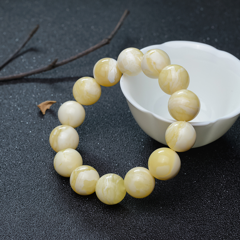 白花蜜蜡单圈手串-红掌柜