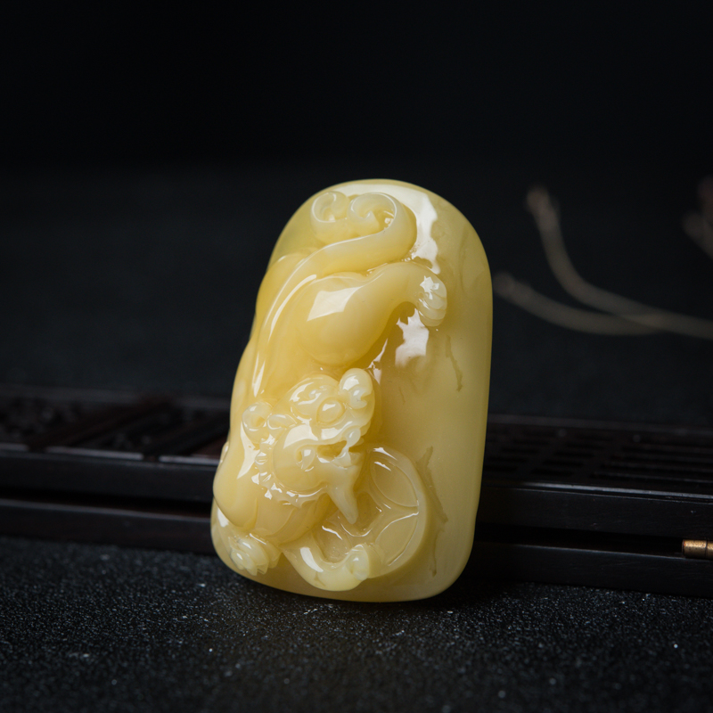 鸡油黄蜜蜡吊坠-红掌柜