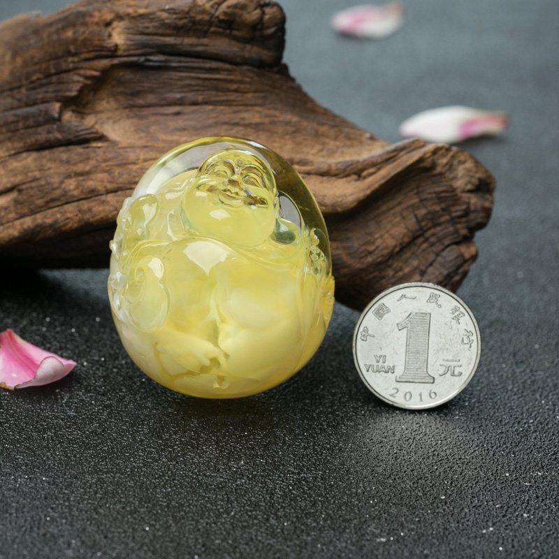 鸡油黄金绞蜜弥勒佛挂坠-红掌柜