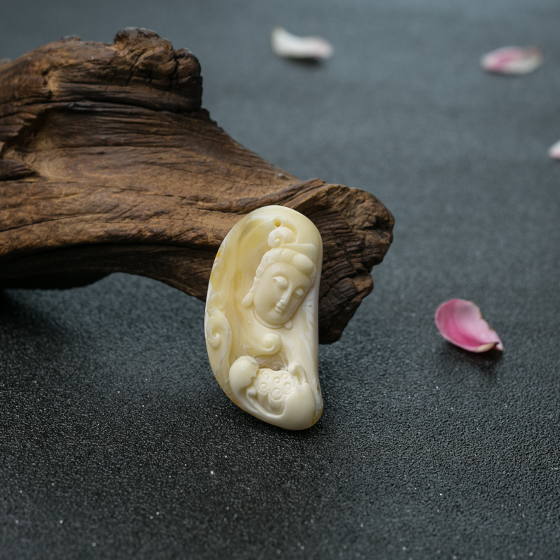 白花蜜蜡观音吊坠-红掌柜