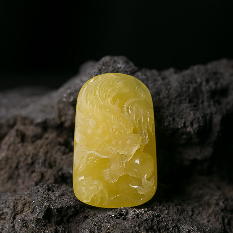 鸡油黄蜜蜡龙吊坠-红掌柜