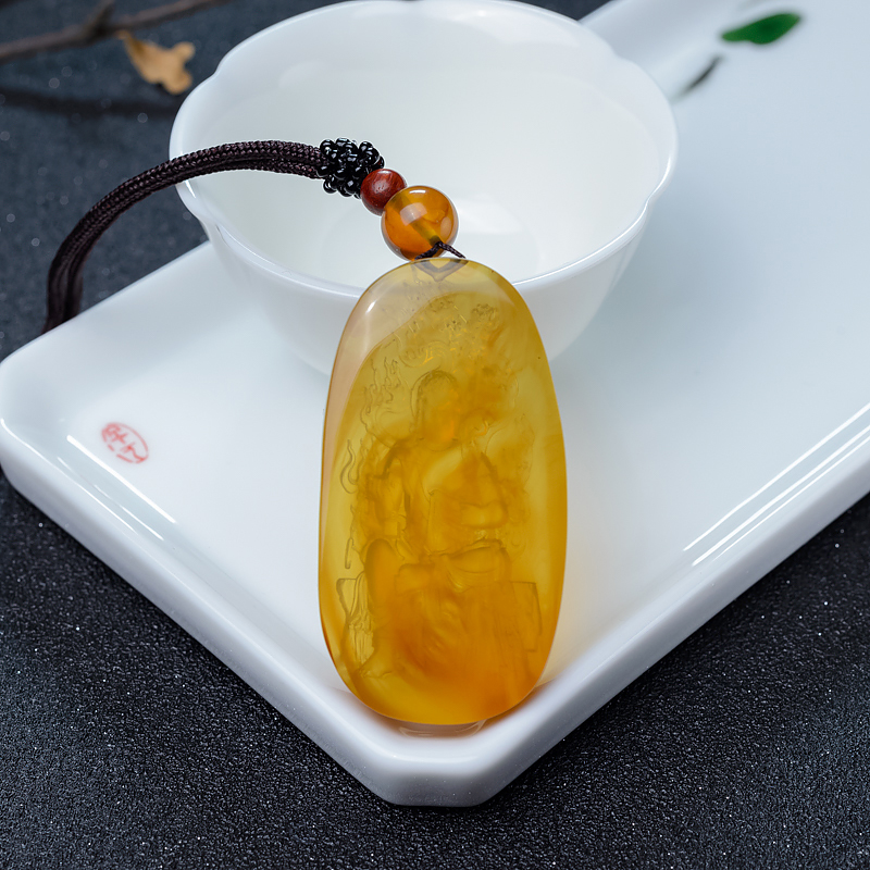 天然棕珀不动明王吊坠-红掌柜