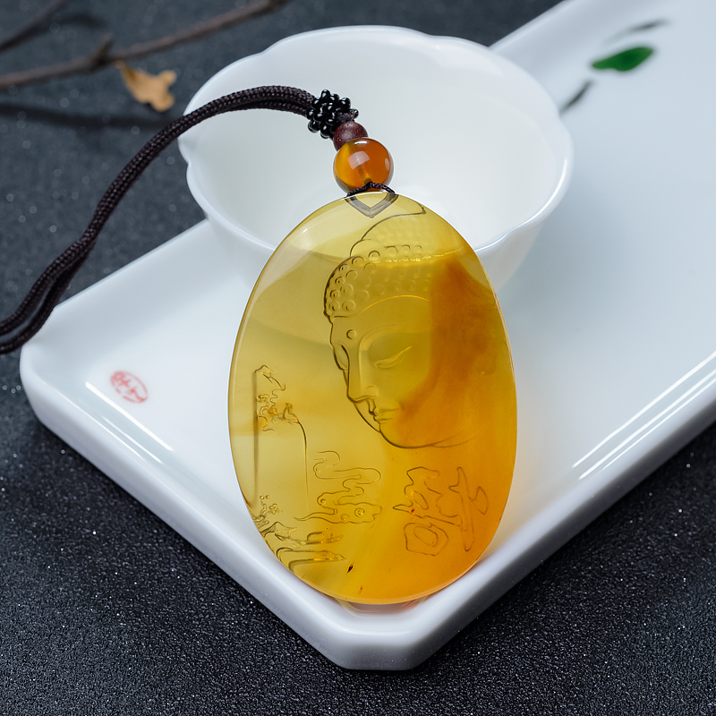 天然棕珀悟道吊坠-红掌柜