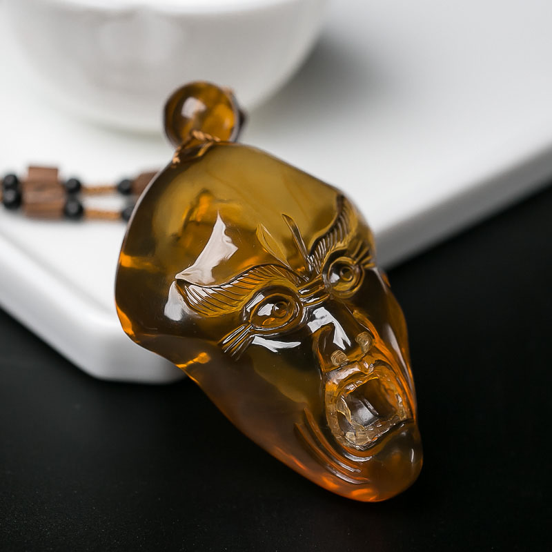 天然金珀罗汉头吊坠-红掌柜