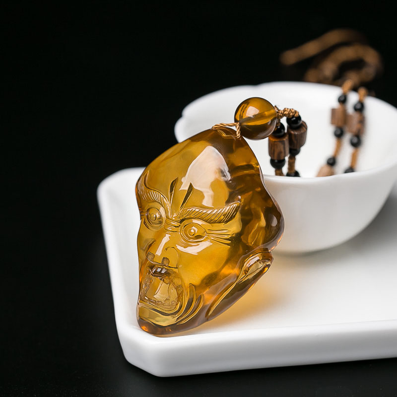 缅甸金珀罗汉头吊坠-红掌柜