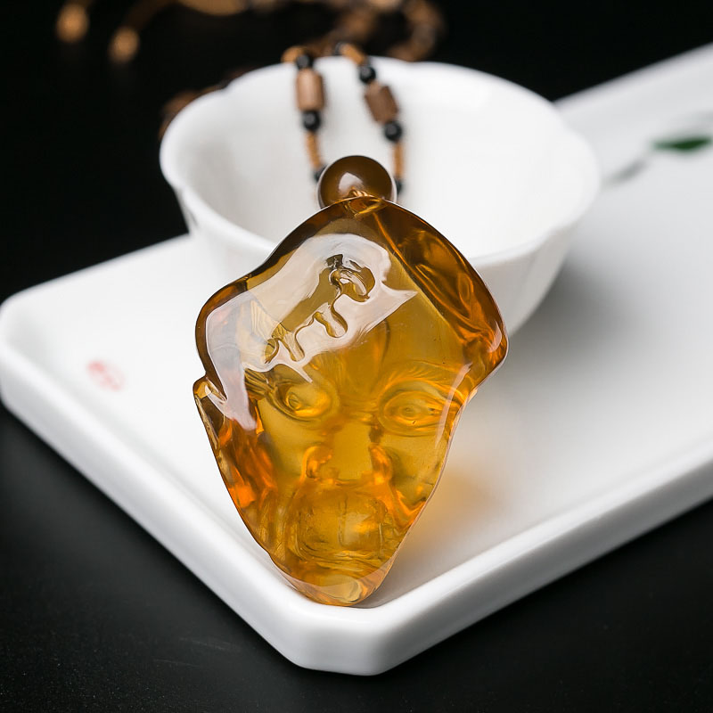 净水金珀罗汉头吊坠-红掌柜