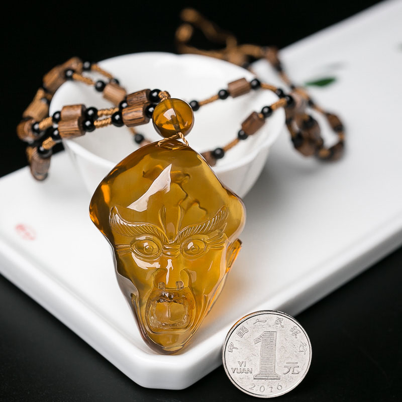 净水金珀罗汉头吊坠-红掌柜