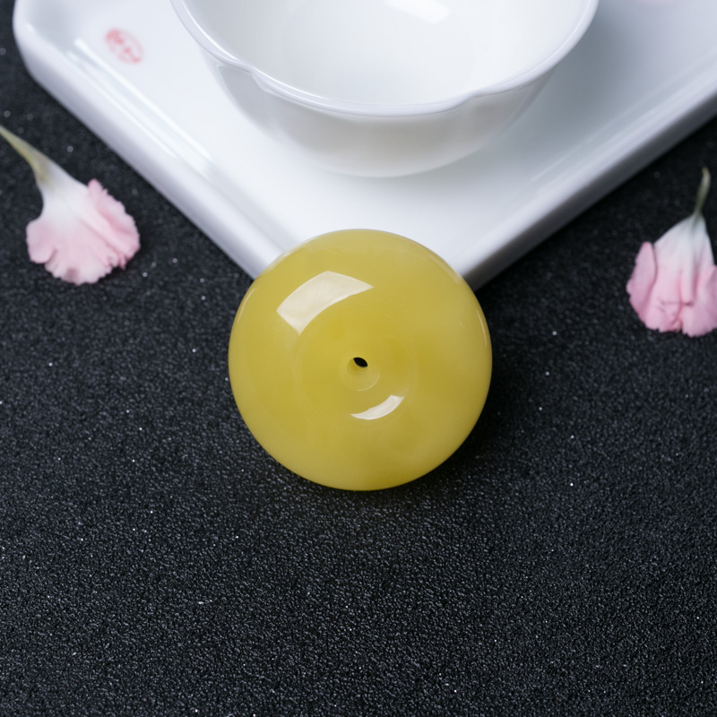 波罗的海天然鸡油黄蜜蜡平安扣吊坠-红掌柜