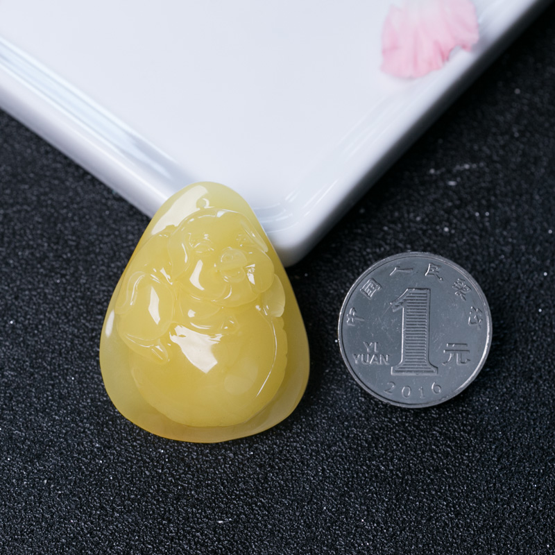 天然鸡油黄蜜蜡吊坠-红掌柜