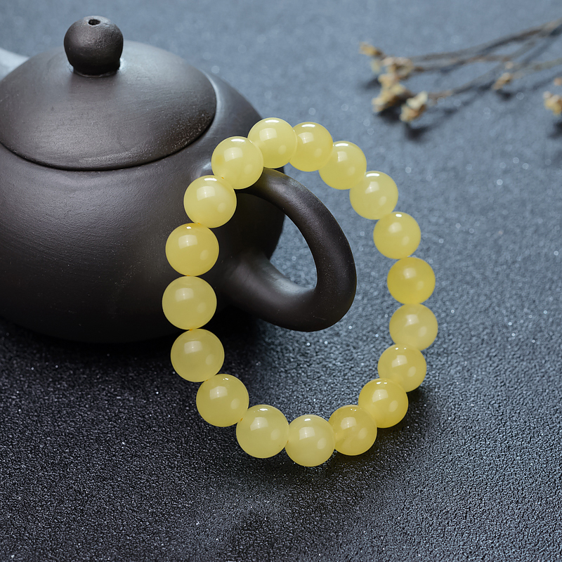 天然鸡油黄蜜蜡单圈手串-红掌柜