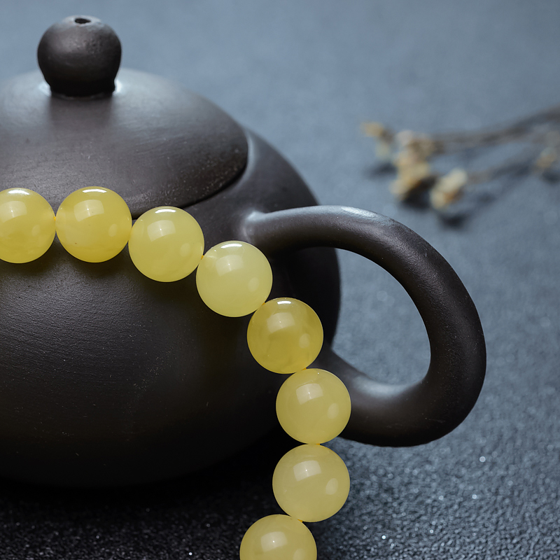 鸡油黄蜜蜡单圈手串-红掌柜