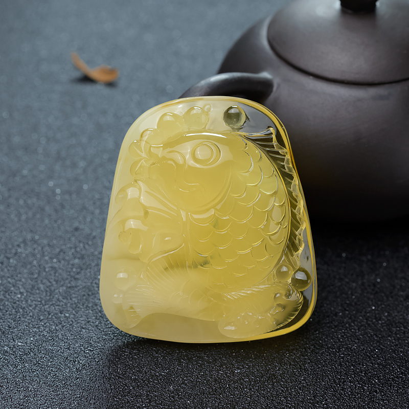 柠檬黄蜜蜡年年有余吊坠-红掌柜