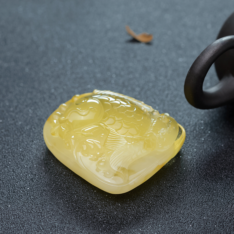 天然蜜蜡年年有余吊坠-红掌柜