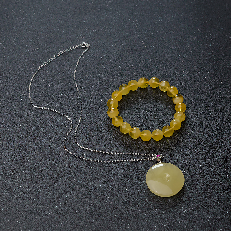 天然蜜蜡平安扣项链/单圈手串套装-红掌柜