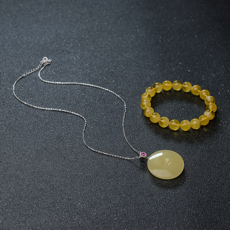 天然蜜蜡项链/单圈手串套装-红掌柜