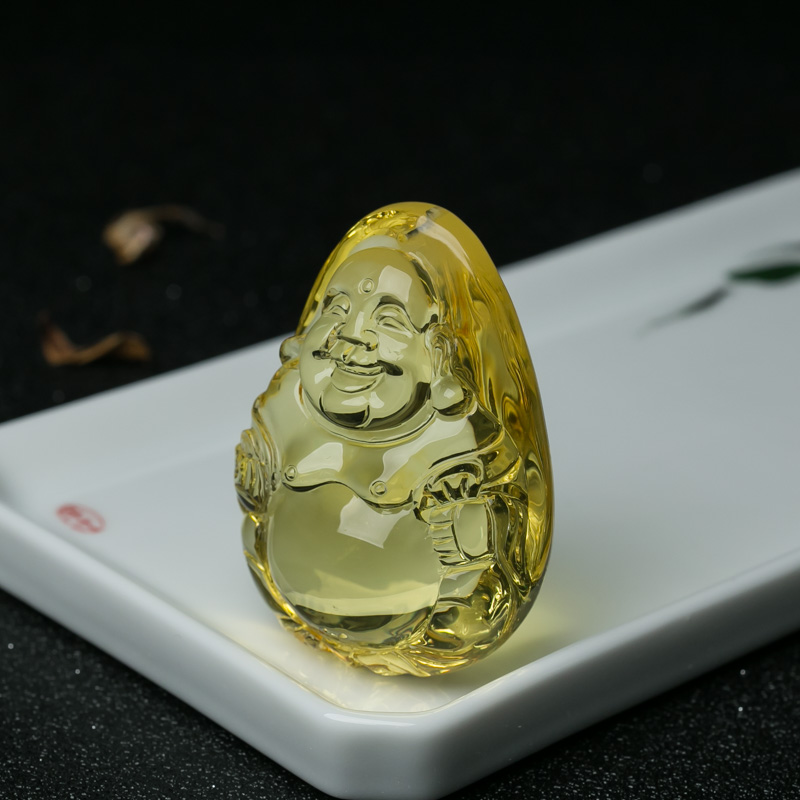 天然金珀弥勒佛吊坠-红掌柜