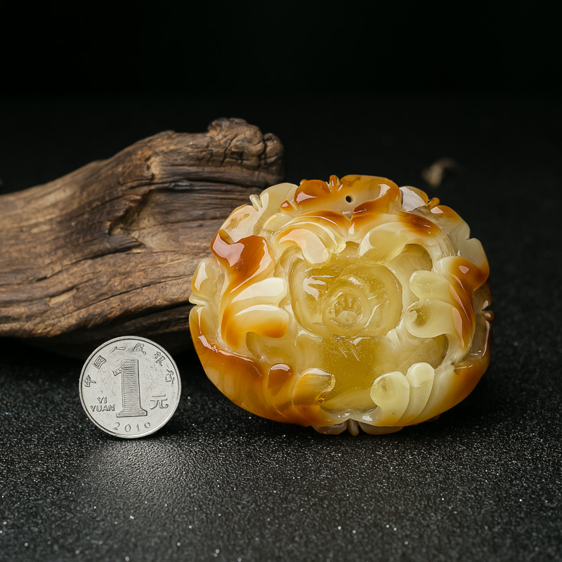 天然蜜蜡牡丹花挂坠-红掌柜