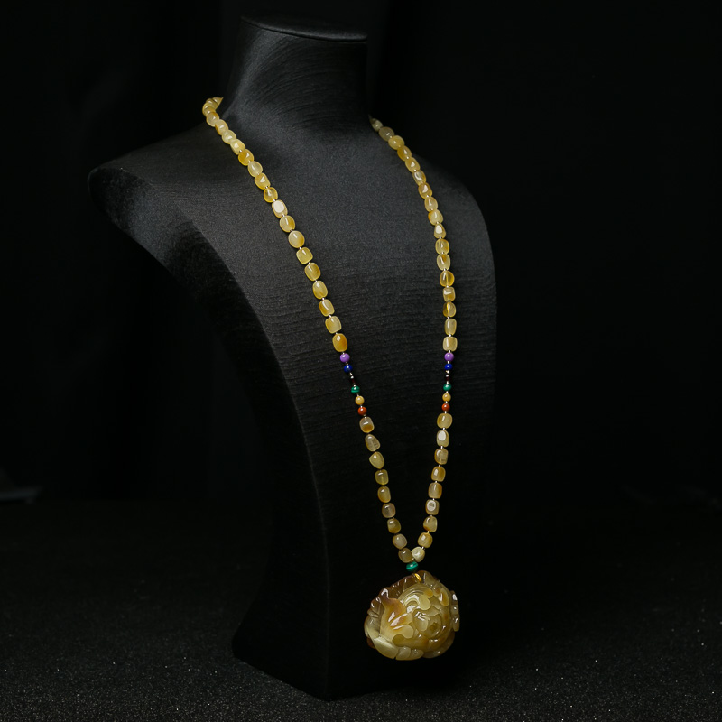 带皮蜜蜡牡丹花项链-红掌柜