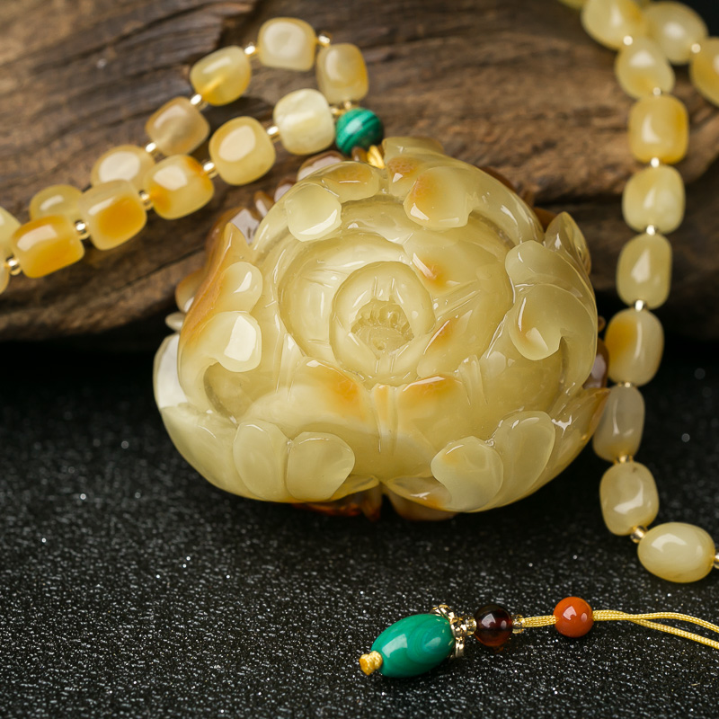 天然蜜蜡牡丹花项链-红掌柜